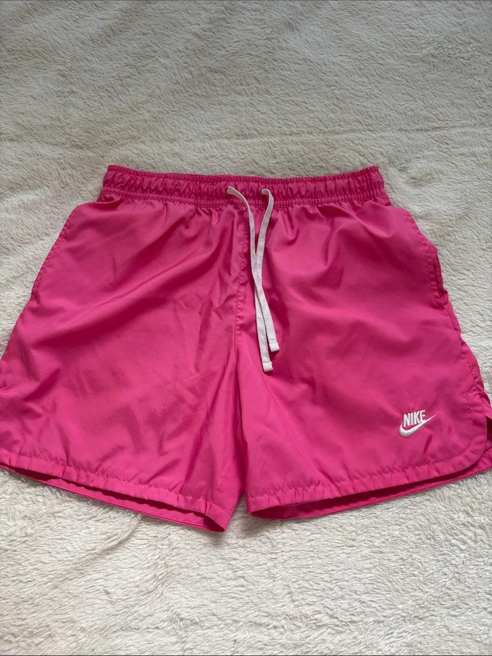 Nike Men’s Bright Pink Swim Trunks with White Drawstring